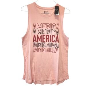 Isaac Morris America Repeat Tank Top Coral Pink Graphic Muscle Tee Junior XL NWT